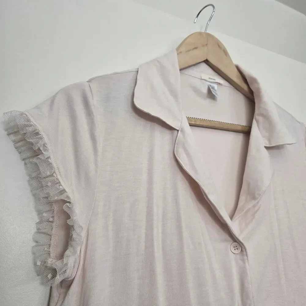 Eberjey Ruthie Short Sleeve Ruffle Pajama Top Size S Cream Modal Soft Cozy